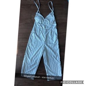 NEVER WORN Striped Jumpsuit - black and white